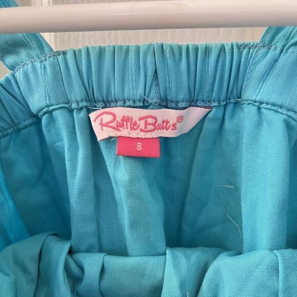 RuffleButts Baltic Dobby Flutter Bow Dress Teal Girls Size 8 NWT - Picture 7 of 11